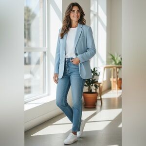 L.L. Bean Light Teal Women's Blazer Size Large. ‎ Wool/Cashmere Blend.